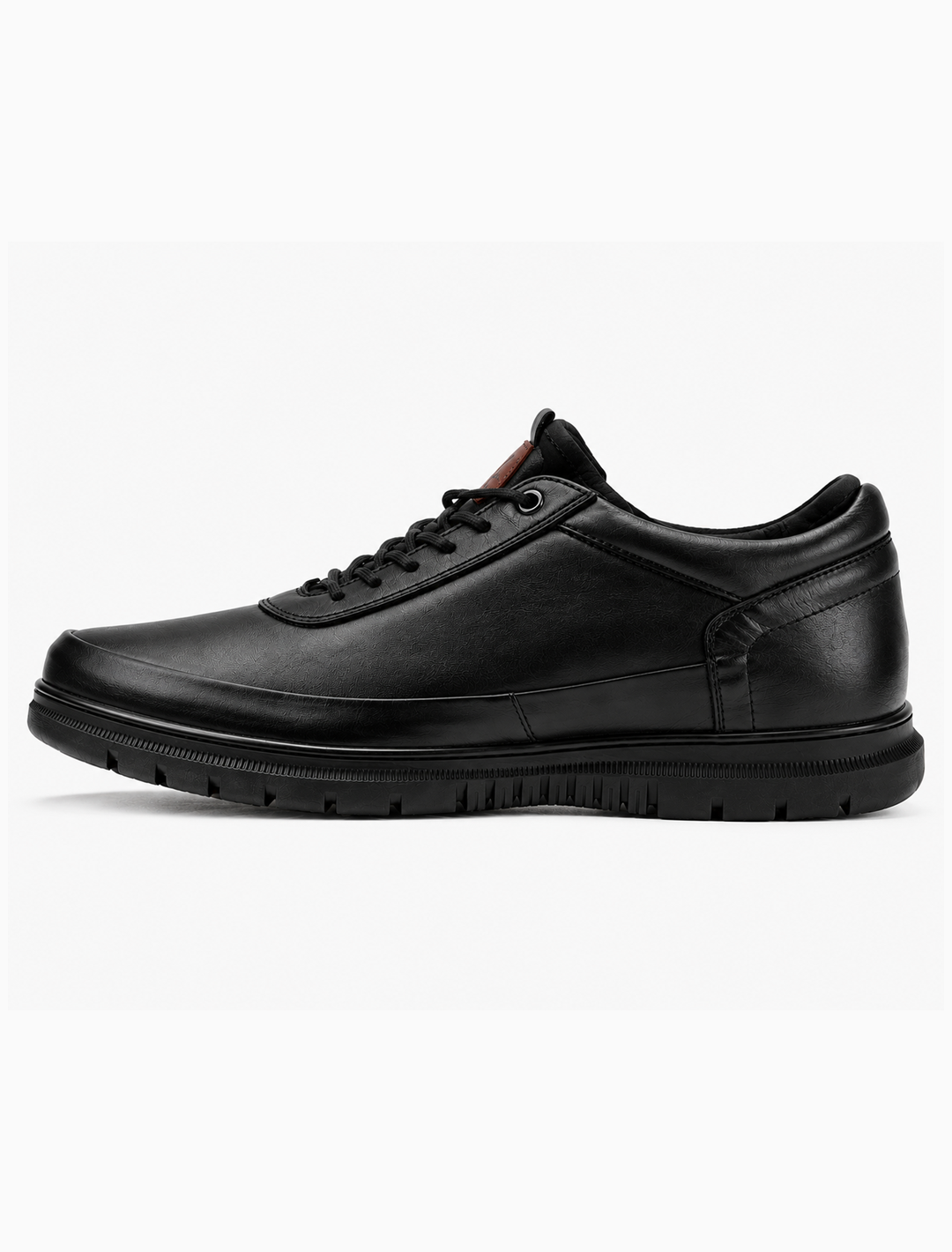 Black Leather Casual Sneakers with Red Accent | Minimalist Comfort Trainers
