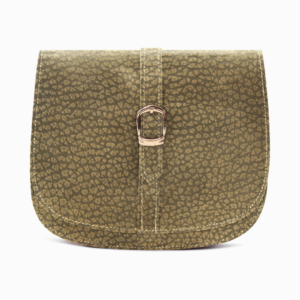 Minimalist Textured Olive Leather Saddle Bag | Elegant Curvy Crossbody
