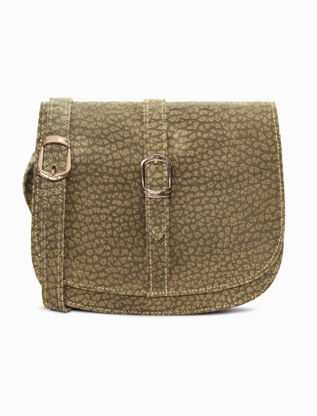 Minimalist Textured Olive Leather Saddle Bag | Elegant Curvy Crossbody