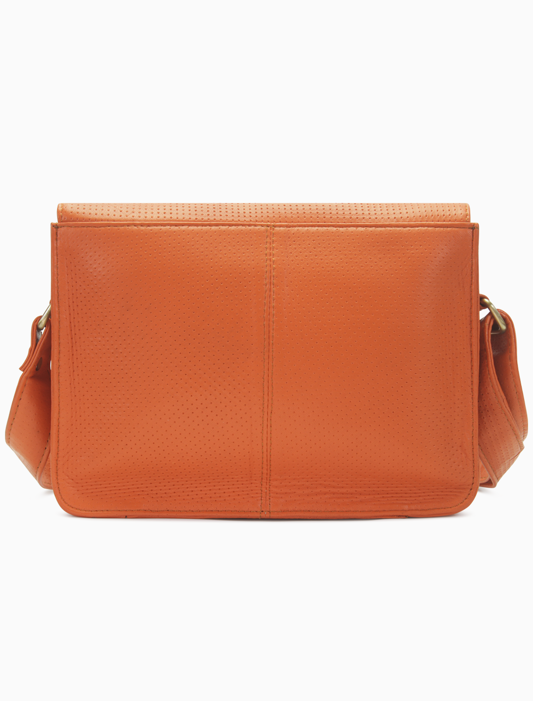 Perforated Tangerine Leather Messenger Bag | Vibrant Vintage Crossbody