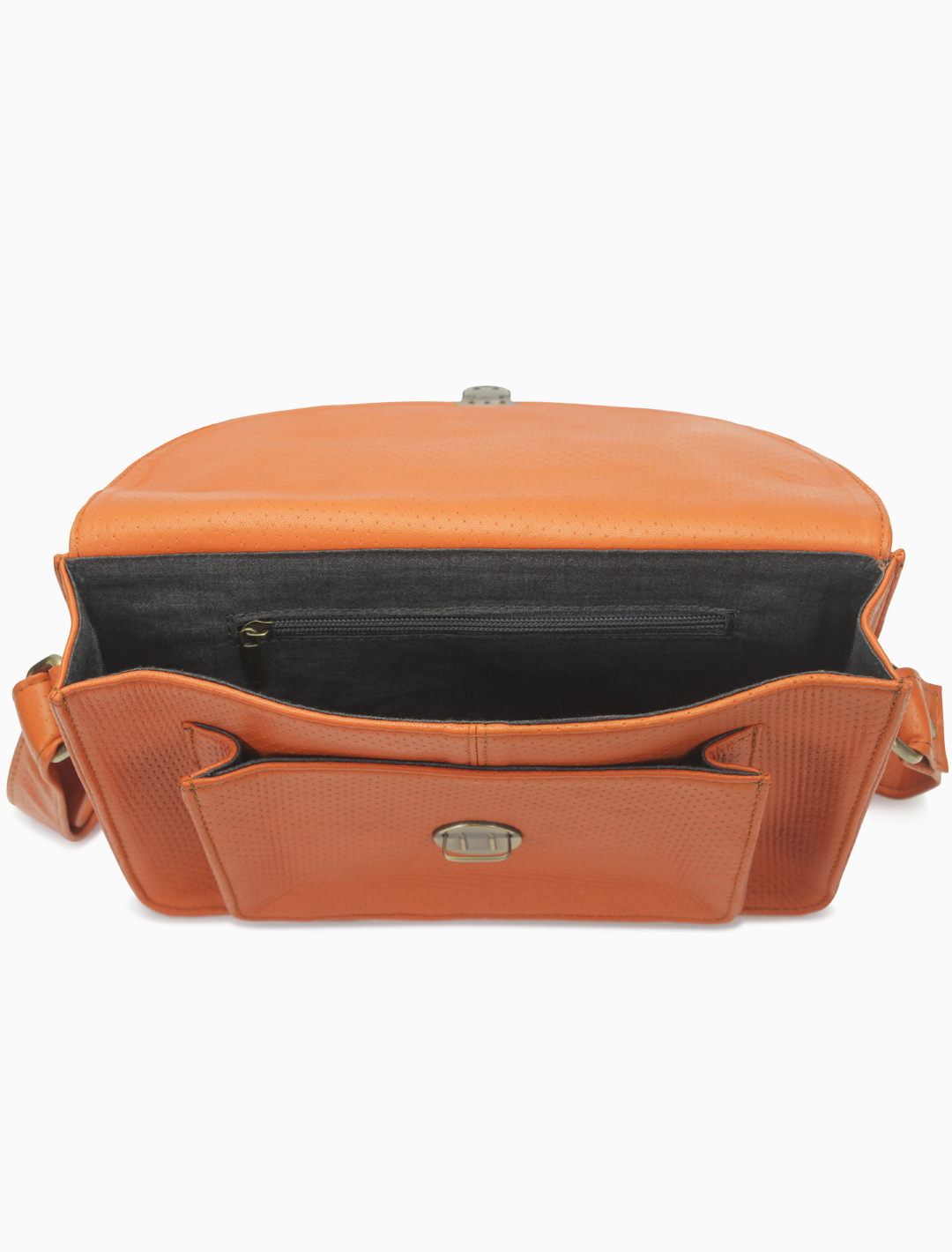 Perforated Tangerine Leather Messenger Bag | Vibrant Vintage Crossbody